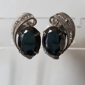 Sorrento Sterling Hematite Vintage Clip Earrings